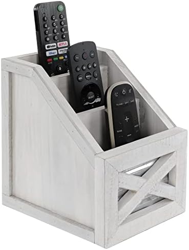 Autumn Alley Rustic Farmhouse Desk Organizer - 3-Slot Multiple Compartment Remote Control Storage Caddy, Barn Door Remote Holder - White by AutumnAlley