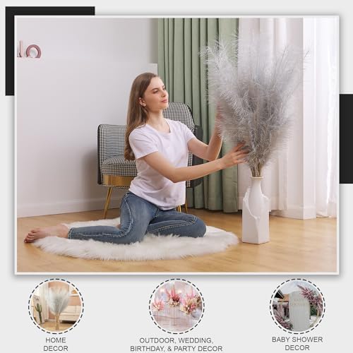 7 Pcs Faux Pampas Grass-45 Inches/3.75ft Large Boho Decor Fluffy Artificial Pompas Grass Décor Tall Vase Filler for Home Wedding Decoration (Silver, 7) - Image 2