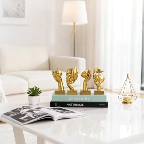 Gold Abstract Thinker Figurine Set of 4, Home Art Face Small Statue for Accents Decor Women Bedroom Shelf Bookcase Room Desk, TV Stand, Coffee Table Decor, Art Sculpture Gifts for Women (Gold) - Image 2