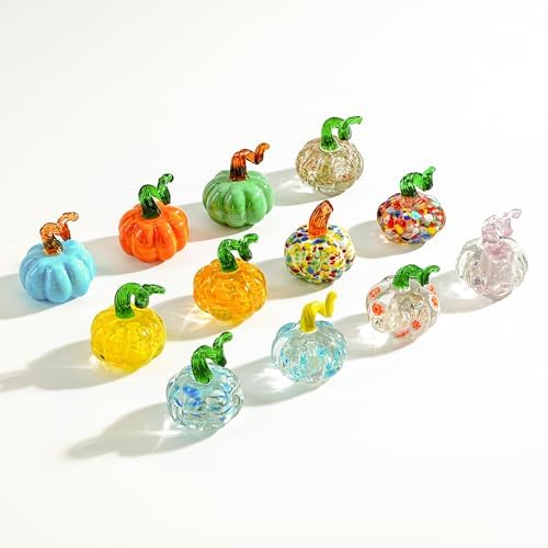 12 Pcs Mini Glass Pumpkin Figurines Halloween Thanksgiving Table Decor by HDHYALINEDORA