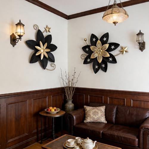 LIFFY Metal Flower Wall Decor, Black & Gold Floral Metal Wall Art for Indoor Outdoor,Black Wall Decor Boho Modern Wall Decor for Bathroom, Living Room, Bedroom, Porch, Garden, Yard (Black & Gold 2) - Image 6