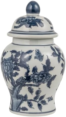 Creative Co-Op Decorative Ceramic Ginger Jar with Domed Lid, Blue & White - Image 5