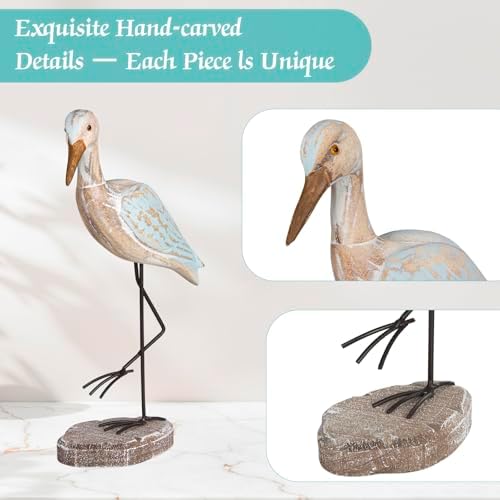 Seagull Statues Coastal Decor, Wooden Sea Birds Sculptures for Home Room Nautical Coastal Beach Decor, 2pcs (Light Brown) - Image 4