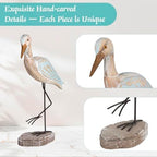 Seagull Statues Coastal Decor, Wooden Sea Birds Sculptures for Home Room Nautical Coastal Beach Decor, 2pcs (Light Brown) - Image 4