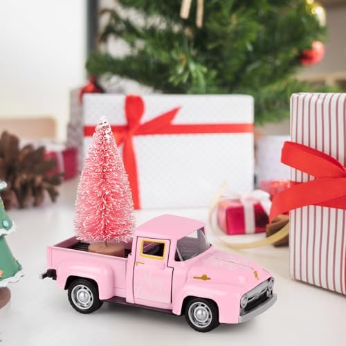 Christmas Metal Truck Decor with Pink Christmas Tree Mini Metal Farm Truck Farmhouse Tiered Tray Decor for Home Kitchen Tabletop Ornament Home Kitchen Table Decorations - Image 5