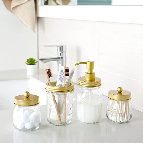 Amolliar Mason Jar Bathroom Accessories Set, 4 Pcs Glass Bathroom Set, Gold - Image 6