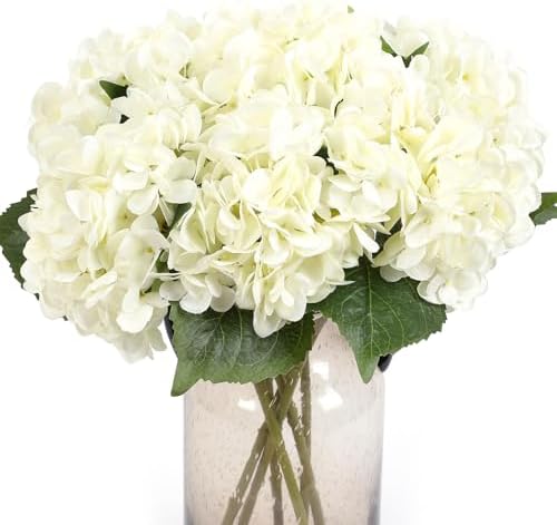 Kimura's Cabin 6Pcs Fake White Hydrangea Artificial Flowers Silk Hydrangeas by WeddingPartyArrangementBouquetsDecorationArtificialFlowers