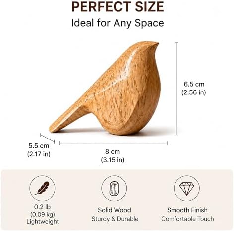 Natural Wood Bird Trio 4.1”L Set of 3 – Small Bird Sculptures & Animal Statues, Hand-Finished Modern Coffee Table Shelf Decor, Gift-Ready (3, Mixed) - Image 3