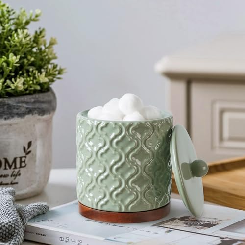 RQYIXI Ceramic Bathroom Accessories Set,Sage Green,5 Piece,Cotton Swab Jar - Image 3