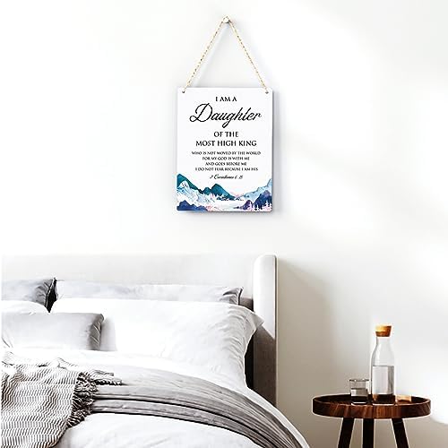 Bible Verse Inspirational Wall Decor I am a Daughter of the Most High King 2 Corinthians 6:18 Christian Gifts for Women Girls Scripture Wooden Hanging Sign for Modern Home Office 8 x 10 Inches - Image 3