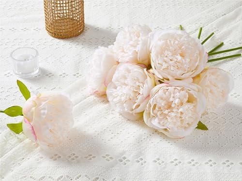 SITUMEIZI 10PCS Artificial Peony Flowers, Real Touch Fake Silk Bouquet with Stems for Home Mothers Day Wedding Party Centerpieces Table Decoration Indoor(Ivory White) - Image 4