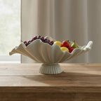 16" Large Decorative Bowl decor, Modern Home Decoration Scallop Bowl,Fashion Key Bowl for Entrance Table, Decorative Fruit Bowl for Kitchen Counter, Ruffle Decor, With Base, Light Gray - Image 4