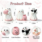 Halloween Ghost Decor, 3 Pcs Cute Pink Resin Ghost Figurines with Pumpkin, Candy Bowl & Bat, Small Halloween Decorations Indoor, Spooky Home Decor for Table, Shelf, Tiered Tray & Mantel - Image 5
