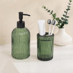2 Pcs Green Bathroom Accessories Set, Glass Bathroom Set, Soap Dispenser, Toothbrush Holder Set, Crystal Modern Bathroom Decor, Housewarming Gift Set - Image 5