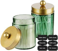 Amolliar Glass Apothecary Jar Qtip Holder w/Metal Lids, Green-Golden, 2pc by Amolliar