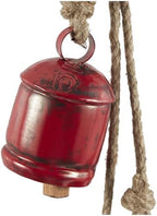 Deco 79 Metal Indoor Outdoor Decorative Cow Bells Tibetan Inspired Cascading Meditation Bell with 4 Bells on Jute Hanging Rope, Cow Bell 3" x 3" x 27", Red - Image 2