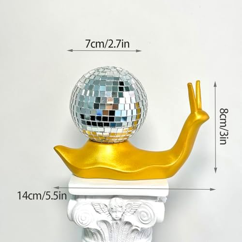 Golden Disco Snail Decor, Disco Ball Shelf Ornament, Retro Home Accent - Image 2