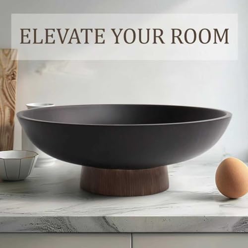 LIN CHUAN Modern Resin Pedestal Bowl, Large Fruit Bowl for Kitchen Counter, Catch All bowl for Entryway Table, Dark Brown - Image 3