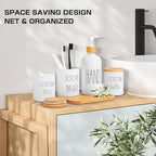 White Bathroom Accessories, 5 Pcs Glass Bathroom Accessory Set with Bamboo Tray, Soap Dispenser and Toothbrush Holder Set, Qtip and Cotton Ball Holder, Farmhouse Boho Bathroom Set Complete - Image 7