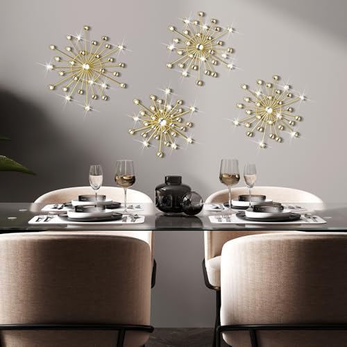 Blulu 4 Pcs Gold Wall Decor Starburst Metal Wall Art with 3D Rhinestone - Image 3