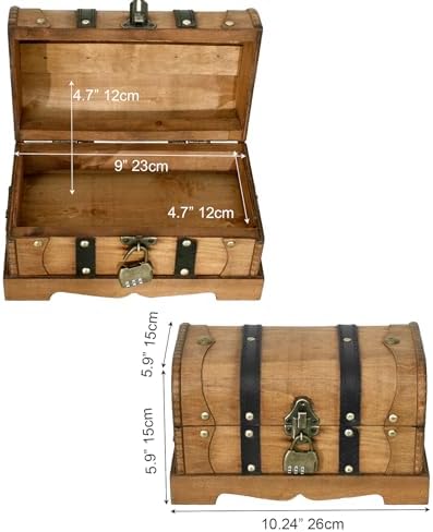 Vintage Wooden Treasure Chest Box with Combination Lock,,Brown,10"x6"x6" - Image 2