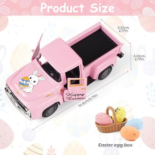 Spring Truck Decor, Pink Egg Bunny Truck Decorations for Home Indoor, Mini Basket Eggs Truck Tiered Tray Decor, Spring Rustic Farmhouse Kitchen Tabletop Decorations for Office - Image 3