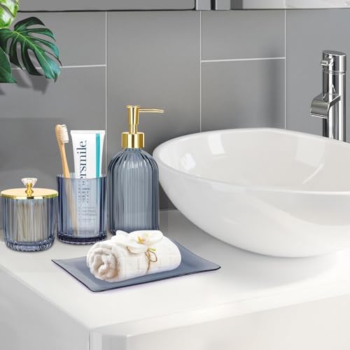 Haturi Glass Bathroom Accessories Set, Blue Bathroom Set, 4 Pcs - Image 2