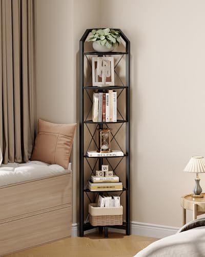 CHOEZON 6-Tier Corner Shelf, Industrial Corner Bookshelf, 71.2" Display Storage Stand, Plant Stand Display Shelf, Tall Bookcase for Bedroom, Living Room, Home Office, Black TCJ11BB - Image 3