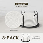Lazebox Coasters Set of 8 for Drinks, 4 Inch Large Coasters for Coffee Table, Tabletop Protection for Hot & Cold Drinks, Versatile Coasters for Home Decor, Non-Slip & Easy to Clean, White - Image 2