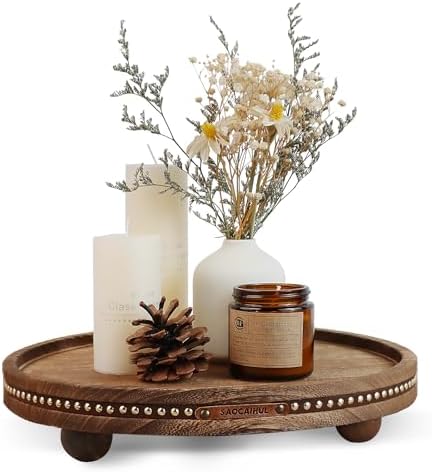 Round Wooden Decorative Tray Coffee Table Tray Home Decor 11.8" Rustic by Unknown
