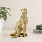 Cheetah Statue for Home Decor, 8" Resin Sitting Leopard Sculpture, Gold Desktop Decoration for Living Room, Dining Room, Office,Shelves, Tv Stand, Coffee Table or Entry Way by Magicsculp