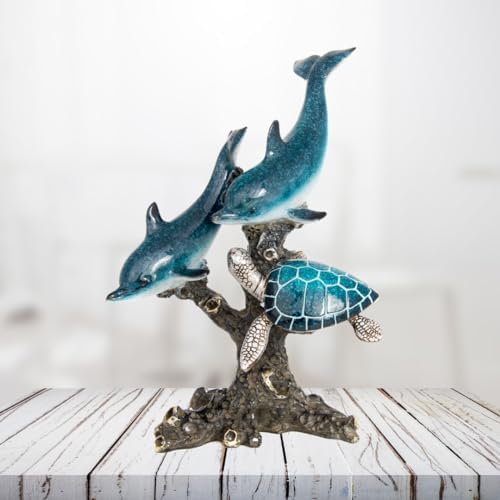Dolphins and Sea Turtle Swimming on Coral Reef – Ocean Figurine Coastal Tabletop Decor | Sea Life Sculpture Beach House Nautical Room Accents (10.75 x 9.5 in) by Corner Merchant - Image 6