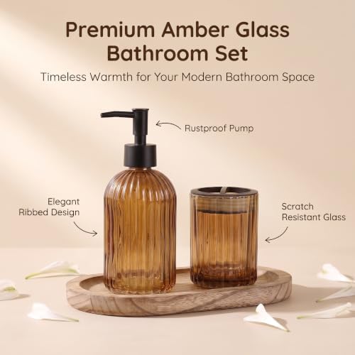 2 Pcs Amber Brown Bathroom Accessories Set, Glass Bathroom Set, Soap Dispenser, Toothbrush Holder Set, Crystal Modern Bathroom Decor, Housewarming Gift Set - Image 4