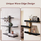 3-Tier 100% Solid Wood Shelves for Wall, Scalloped Rustic Floating Shelves, Wall Decor with Planter Vase, Wall Shelf for Apartment, Living Room and Bedroom - Image 6