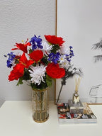 Admired by Nature 24 Stems 2pcs Artificial Flower Peony Lily Mum Patriotic Memorial Bouquet Cemetery Decorations for Grave, Spring Faux Flower Arrangement, Veterans, Independence Day, Red White Blue - Image 3