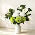 Fake Flowers Bouquet with Vase Faux Silk Flowers Mums Peony Eucalyptus by RVROVIC