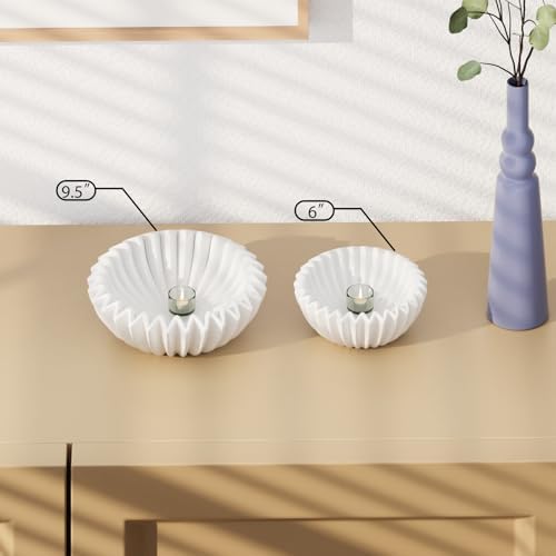 Large Ceramic Fruit Bowl Ivory Decorative Bowl for Coffee Table Entryway Kitchen Modern Home Decor Centerpiece 9.5 Inches Ruffle Fluted Scalloped Bowl - Image 7