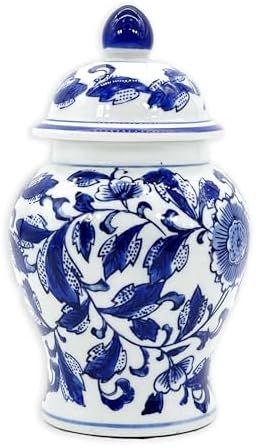 8" Ceramic Ginger Jar w/Lid - Classic Chinese Style Porcelain Jar Tea Storage for Home Decor Decorative Centerpiece Vintage Accent Antique Vase Jingdezhen (Blue & White Flower 2) by GaltInternational