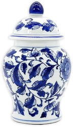 8" Ceramic Ginger Jar w/Lid - Classic Chinese Style Porcelain Jar Tea Storage for Home Decor Decorative Centerpiece Vintage Accent Antique Vase Jingdezhen (Blue & White Flower 2) by GaltInternational