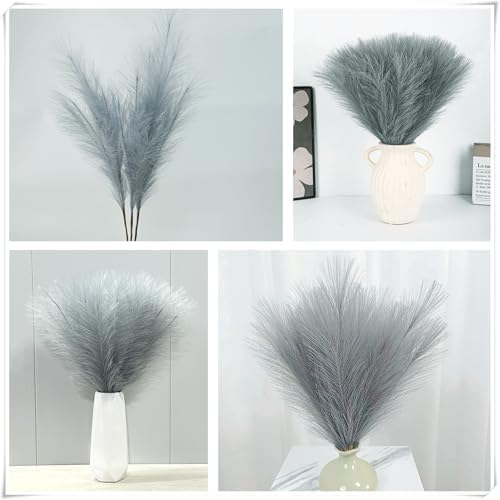 Fake Pampas Grass Artificial Fluffy Reeds Flowers Stem, Grey 18 Inch 30 Pcs - Image 4