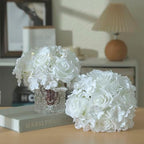 Rose Silk Flower Arrangement Artificial Vivid Rose in Glass Vase with LED Light Elegant Centerpiece for Home Wedding Bathroom Table Shelf Decoration (Pure White) - Image 3