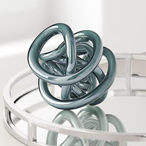 Torre & Tagus Orbit Hand Blown Glass Infinity Knot Sculpture - 4.5 Inch Glass Art Gray Knot Decor Ball for Home Decor, Small Centerpiece Table Decoration for Home Interior (Gray Opaque) - Image 2