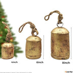 Handicrafts Vintage Rustic Metal Harmony Cow Bells Set of 3 Huge Rustic Christmas Handmade Bells On Jute Rope - Image 2