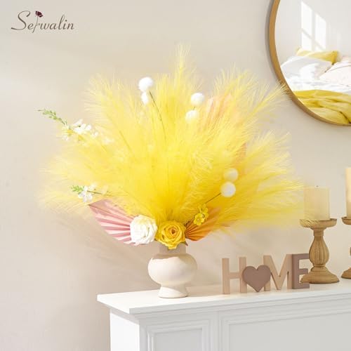 Serwalin 60 Pcs 17.7" Lemon Yellow Faux Pampas Grass Decor for Vase Filler - Image 2