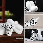 Notakia Black and White Checkered Racing Car Pattern Balloon Dog Statue Crafts Living Room Desktop Decorations,Handmade Modern Small Shelf Decor Animal Statue Ornament Home Decor (Big White Dog) - Image 3