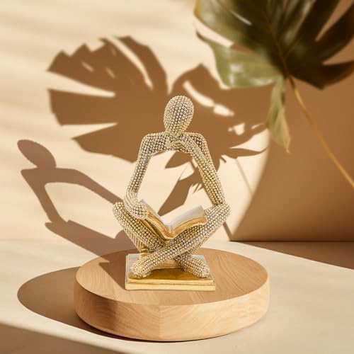 Sparkling Gold Reading Women Statue, Thinker Sculptures, Abstract Art Ornament, Modern Aesthetic Figurine Decoration for Home Living Room Bedroom Office Shelf Table Desk Bookshelf Decor - Image 6