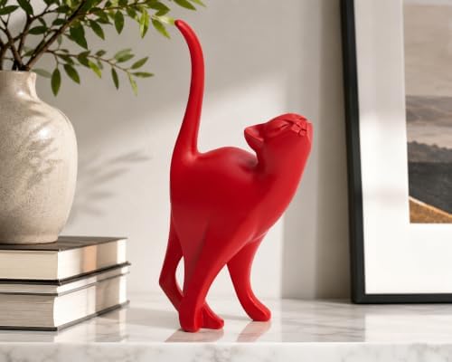 7 Inch Red Proud Cat Statue - Image 3
