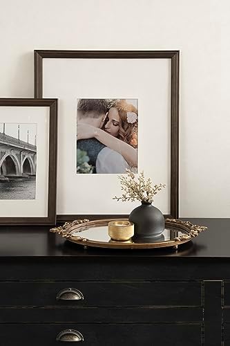 Kate and Laurel Arendahl Vintage Oval Mirrored Decorative Tray; 17 x 10; Antique Gold; Traditional Ottoman Tray for Living Room Home Decor with Ornate Detailing - Image 5