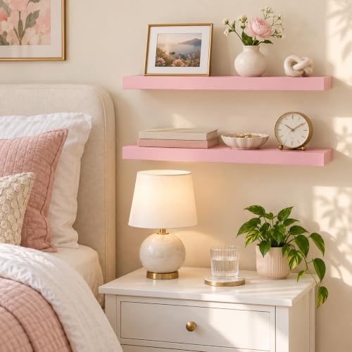 BAYKA Pink Floating Shelves 22.5in, Set of 2, Wall Mounted for Wall Decor - Image 6