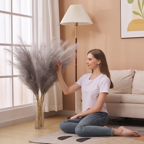 7 Pcs 45" Faux Pampas Grass – Fluffy Artificial Pompous Grass for Tall Floor Vase, Non-Shedding Home Decor, Boho Wedding Flowers, Baby Shower Centerpieces, Bedroom & Living Room Decor (Grey) - Image 6